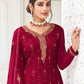 Palazzo Salwar Suit Georgette Maroon Embroidered Salwar Kameez