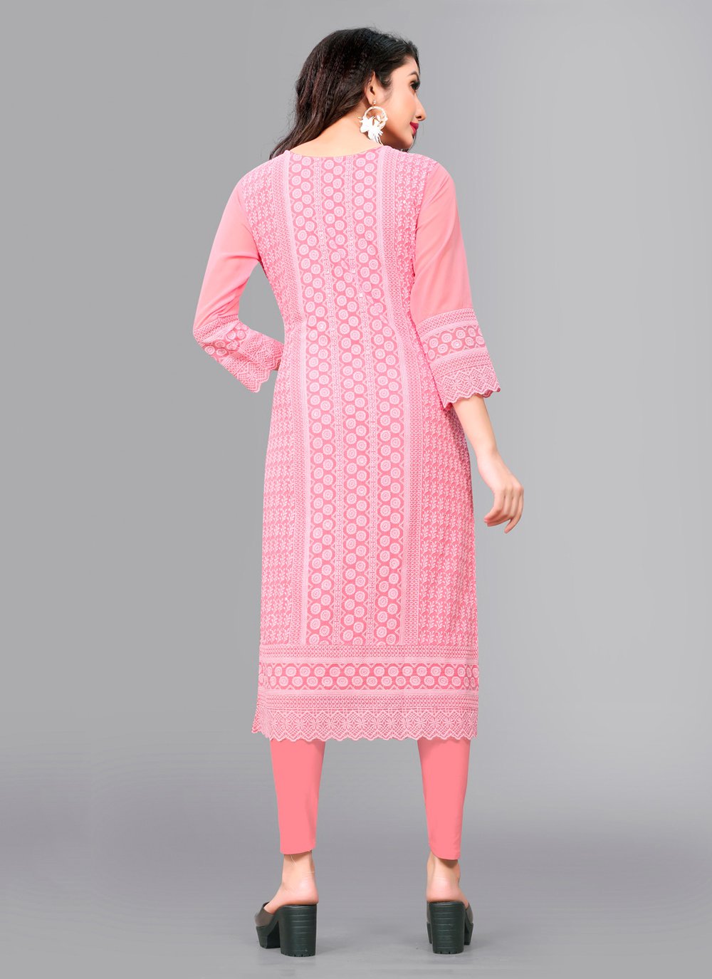 Designer Kurti Chiffon Georgette Pink Embroidered Kurtis