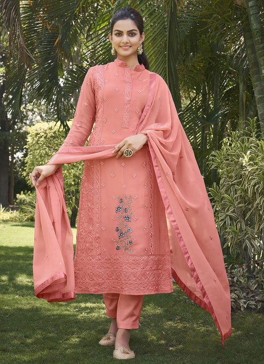 Floor Lenght Salwar Suit Georgette Pink Diamond Salwar Kameez