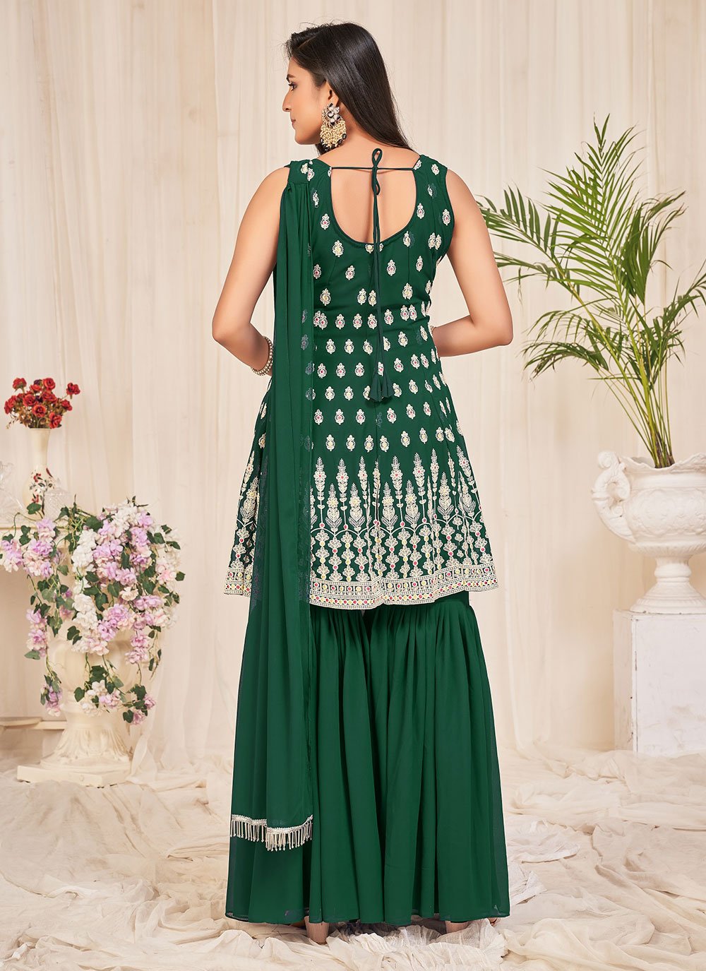 Trendy Suit Georgette Green Embroidered Salwar Kameez