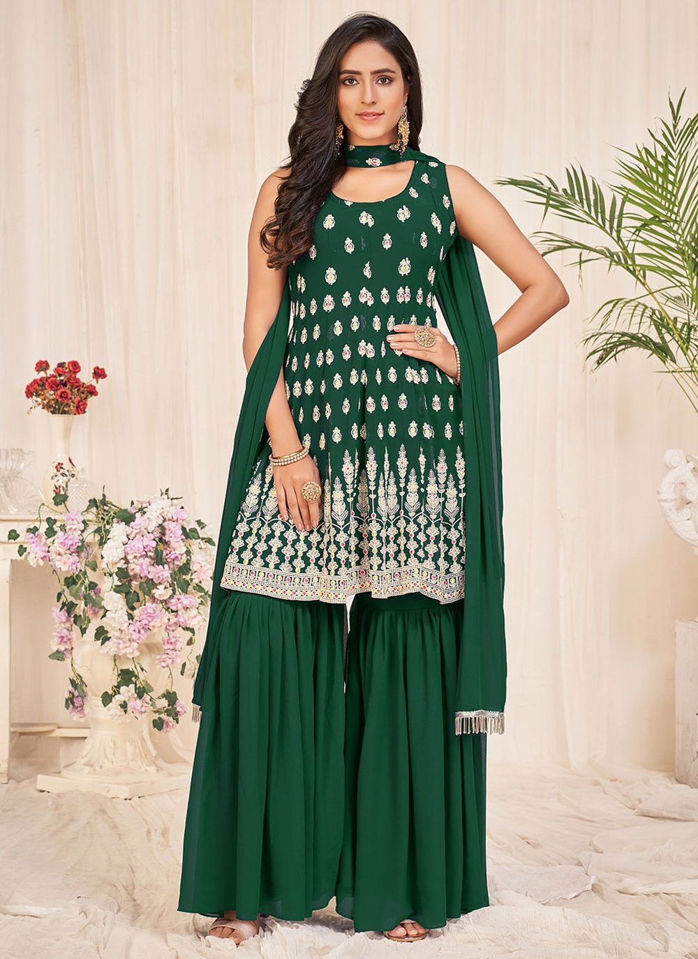 Trendy Suit Georgette Green Embroidered Salwar Kameez