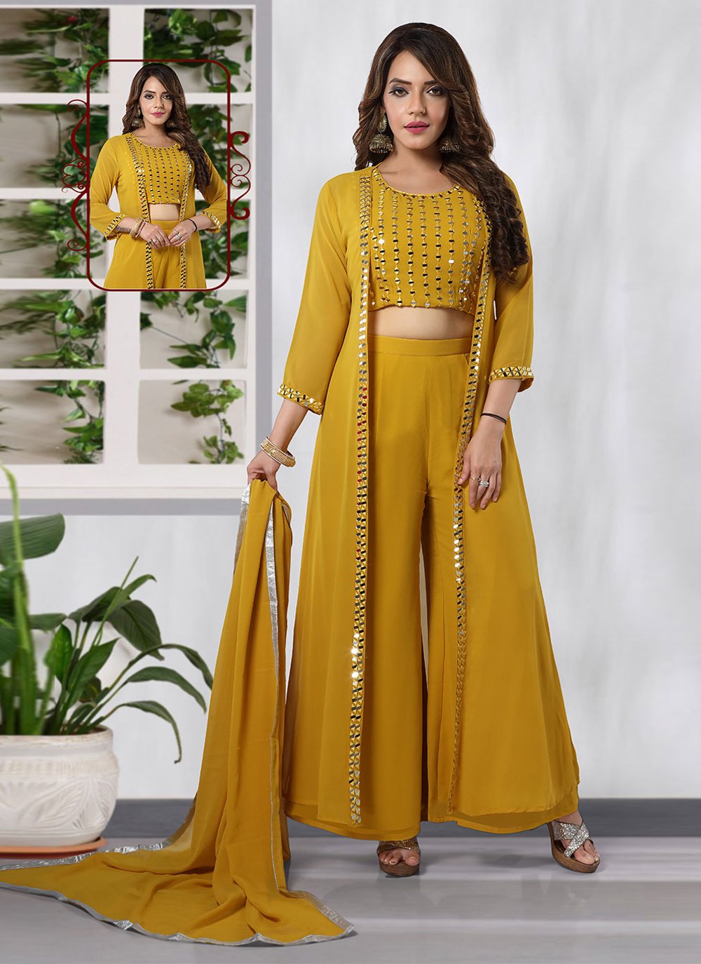 Salwar Suit Georgette Multi Colour Mirror Salwar Kameez