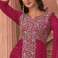 Palazzo Salwar Suit Georgette Hot Pink Embroidered Salwar Kameez