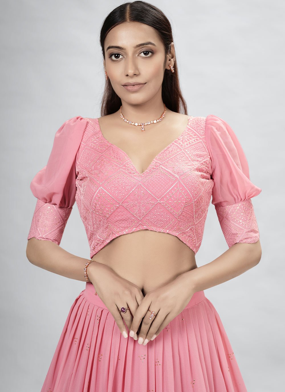 Lehenga Choli Georgette Pink Mukesh Work Lehenga Choli