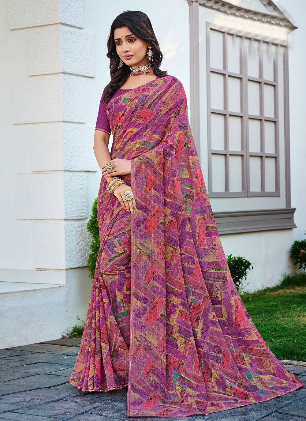 Contemporary Designer Georgette Multi Colour Fancy Work Saree