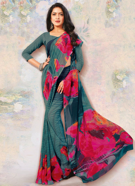 Casual Georgette Multi Colour Floral Patch Saree