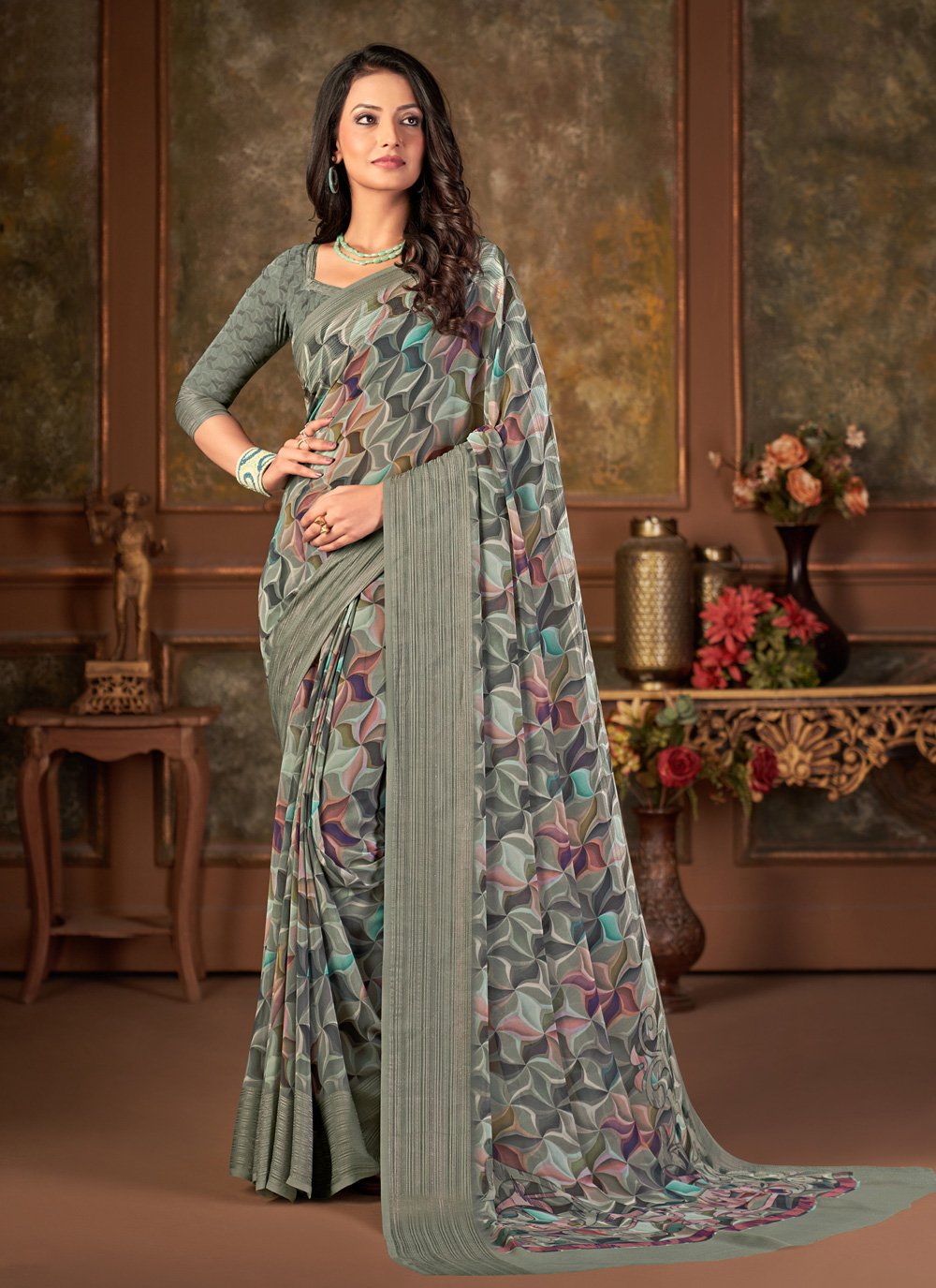 Designer Georgette Multi Colour Print Saree