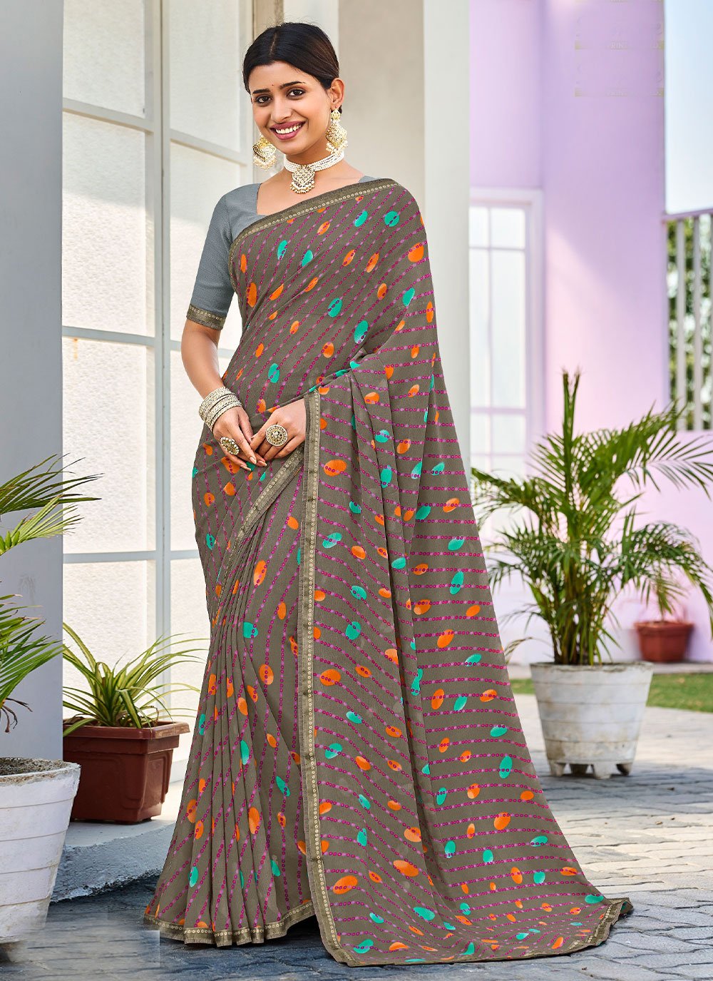 Trendy Saree Georgette Multi Colour Fancy Work Saree