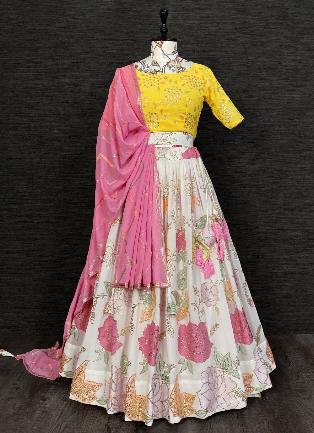 Lehenga Choli Georgette Multi Colour Embroidered Lehenga Choli