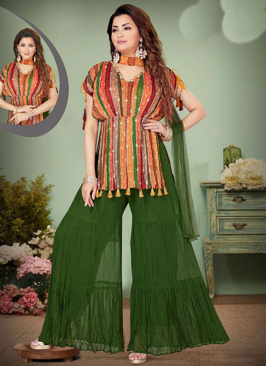 Salwar Suit Georgette Multi Colour Strips Print Salwar Kameez