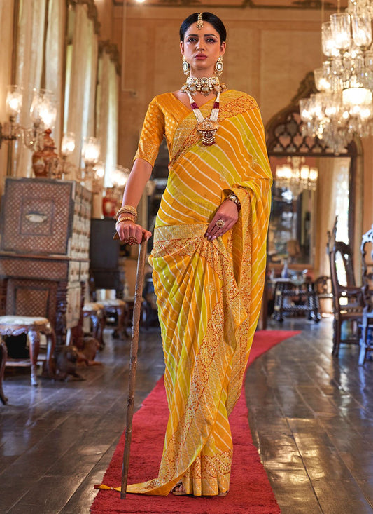 Contemporary Georgette Mustard Patch Border Saree