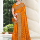 Classic Georgette Mustard Embroidered Saree
