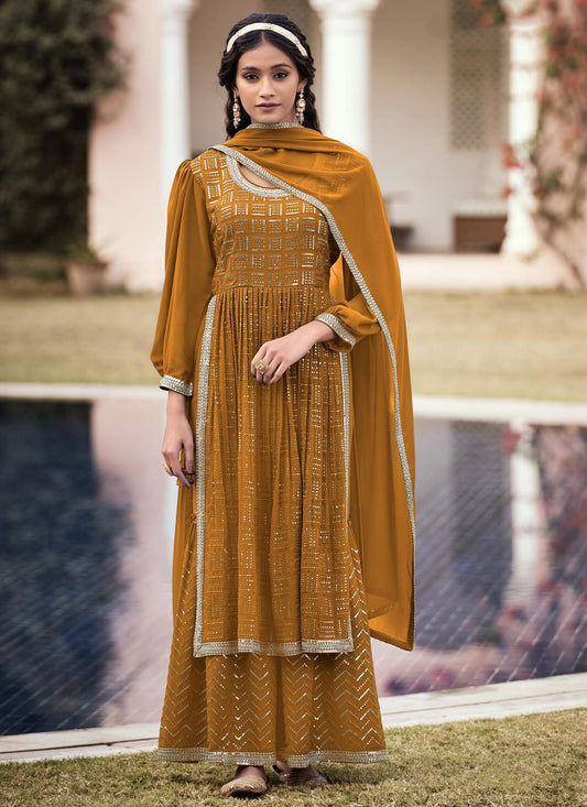 Salwar Suit Georgette Mustard Embroidered Salwar Kameez