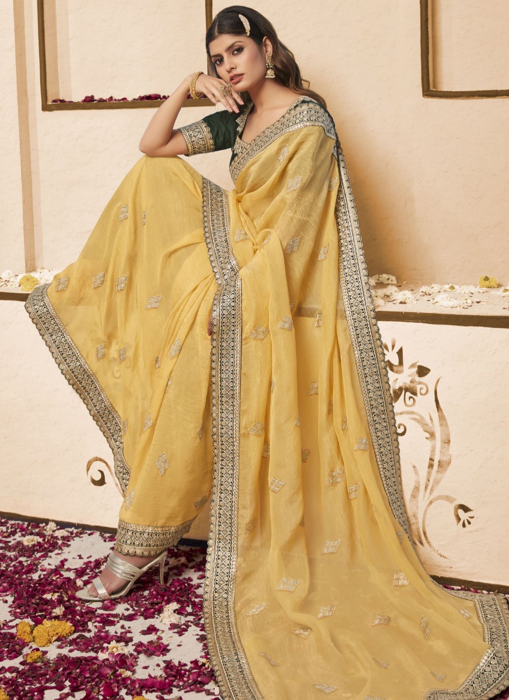 Trendy Saree Georgette Mustard Patch Border Saree