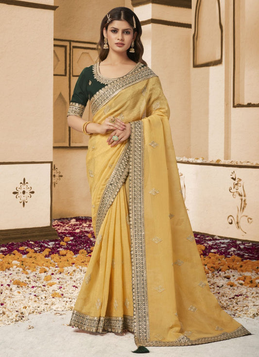 Trendy Saree Georgette Mustard Patch Border Saree