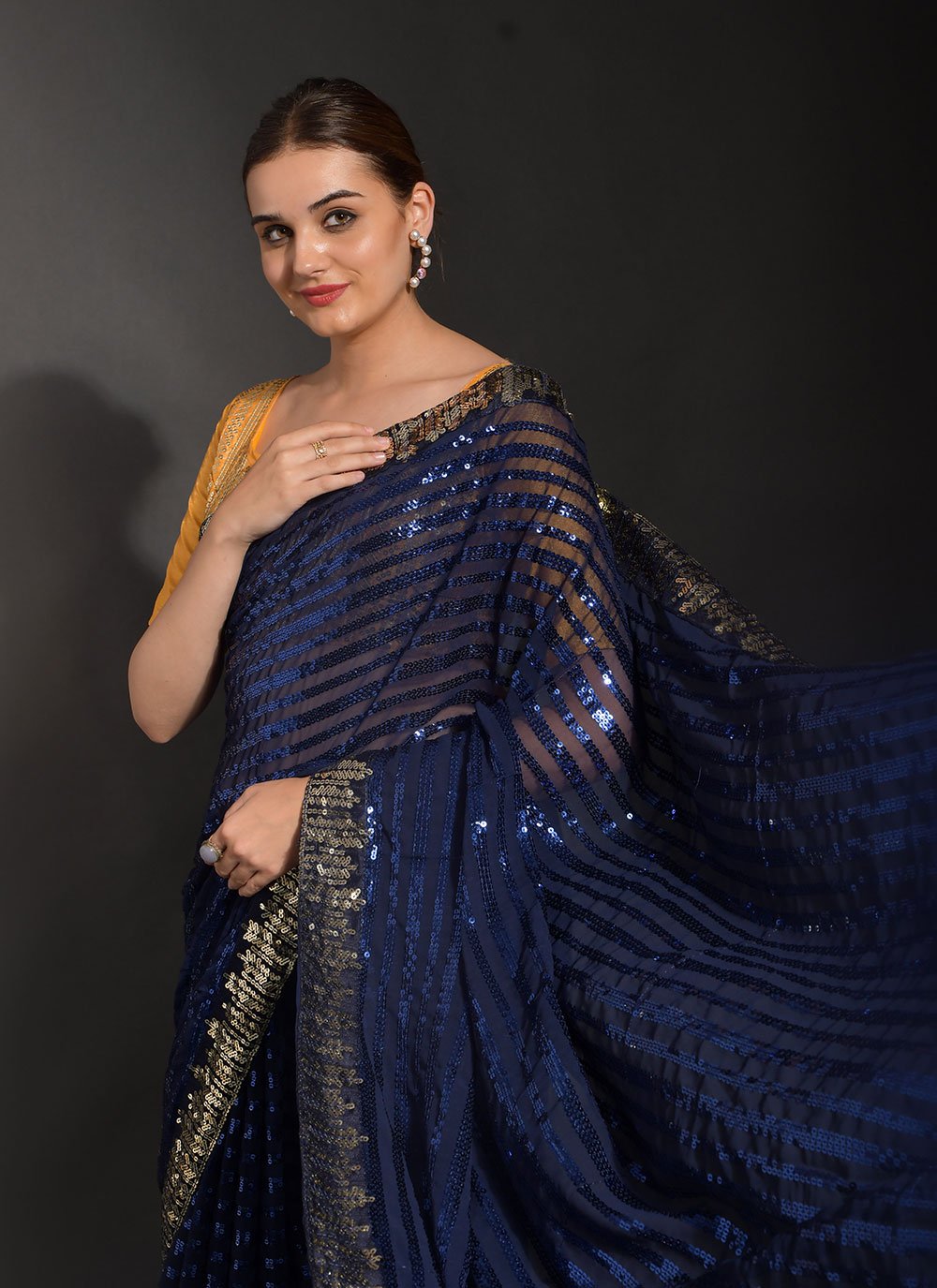 Classic Georgette Blue Embroidered Saree