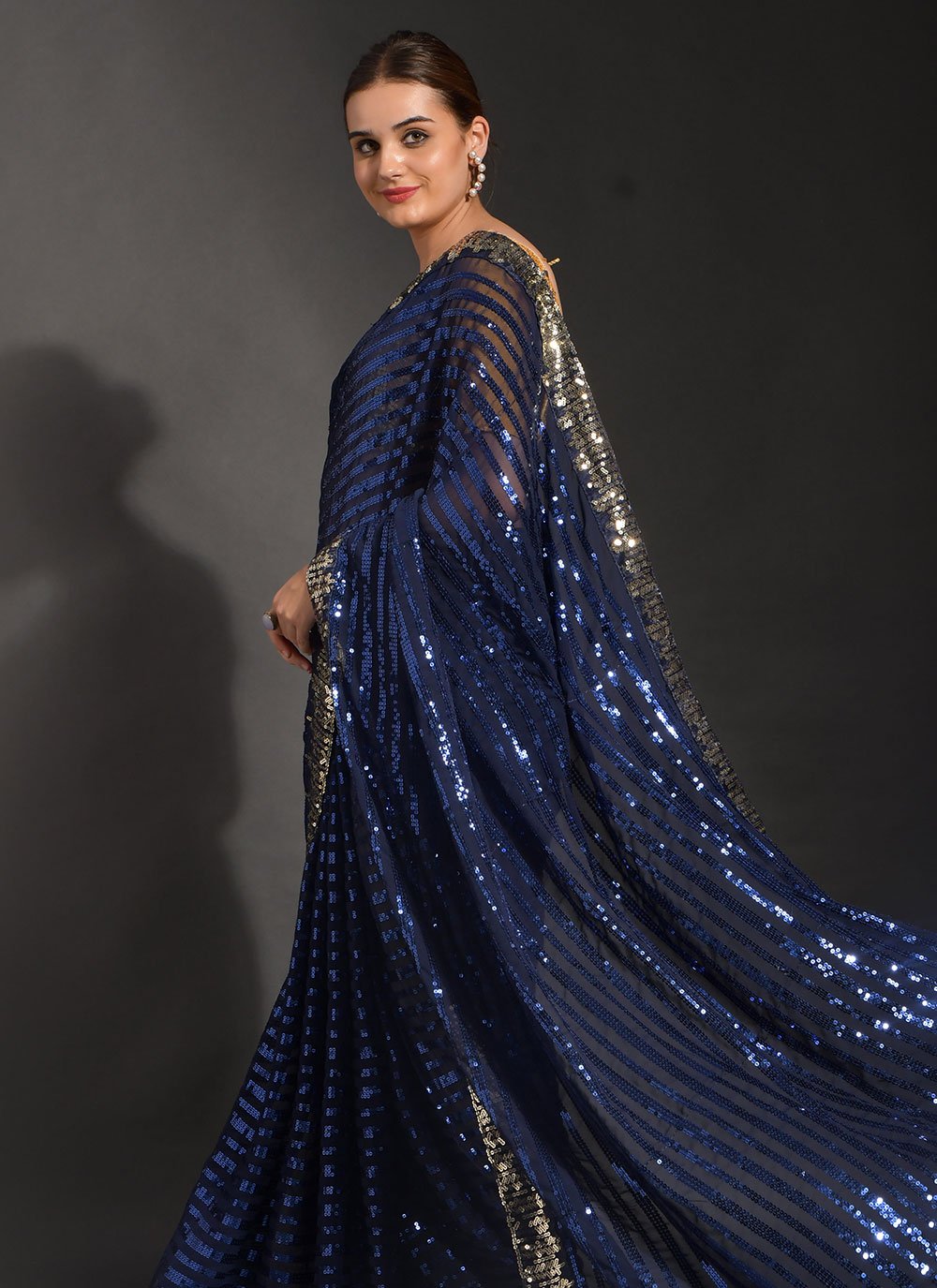 Classic Georgette Blue Embroidered Saree