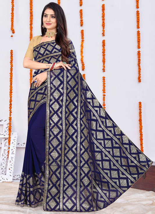 Contemporary Georgette Blue Sequins Saree