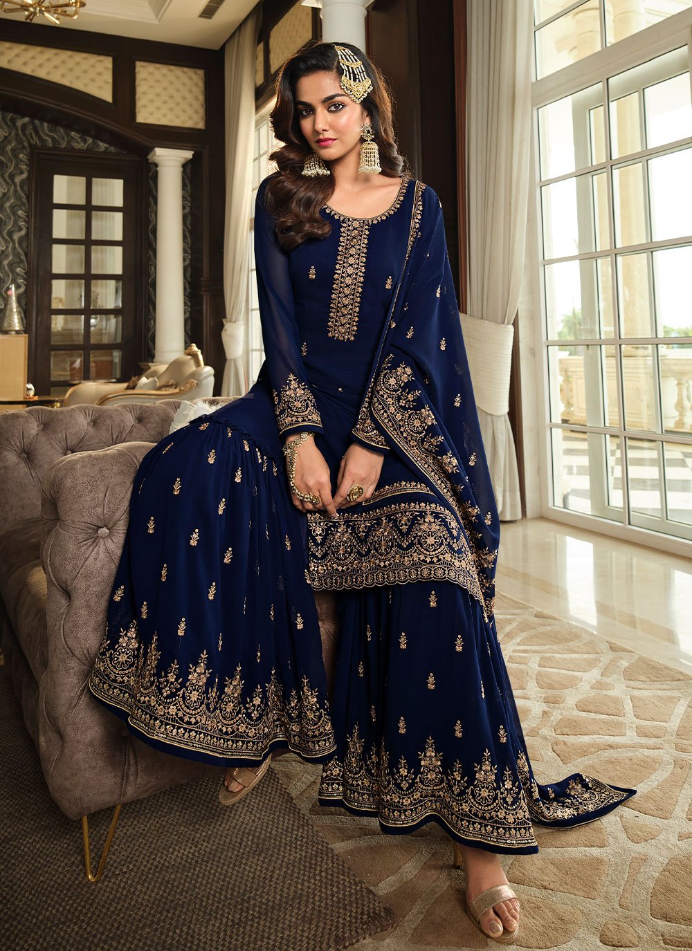 Trendy Suit Georgette Blue Embroidered Salwar Kameez