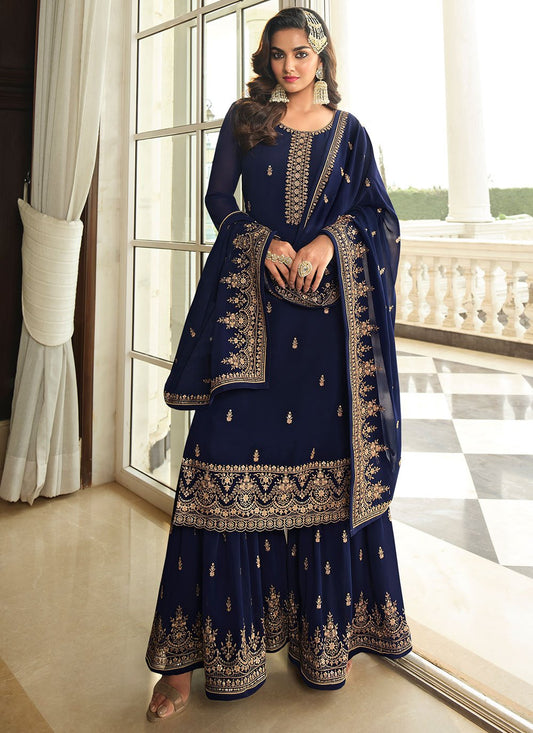 Trendy Suit Georgette Blue Embroidered Salwar Kameez