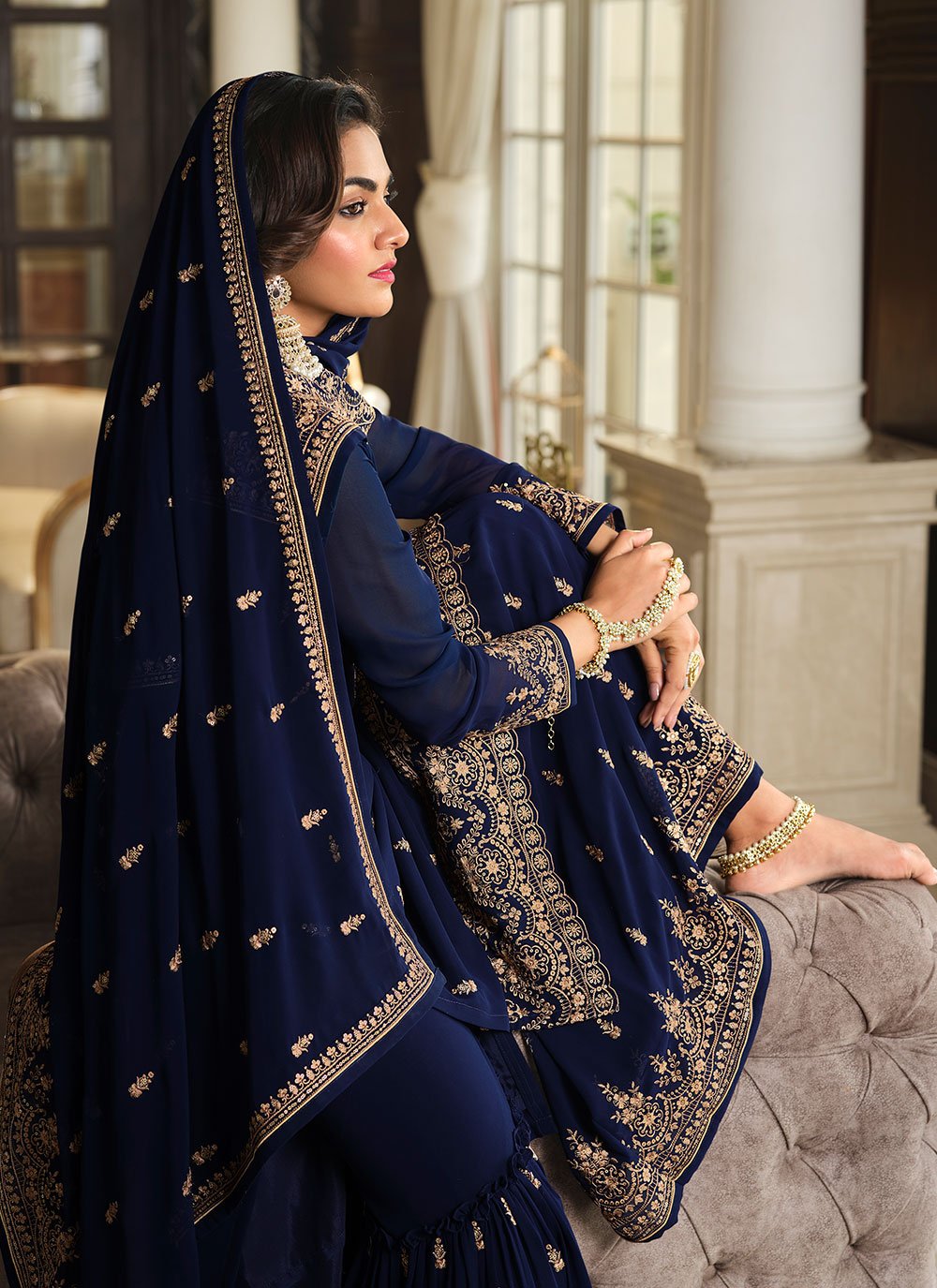 Trendy Suit Georgette Blue Embroidered Salwar Kameez