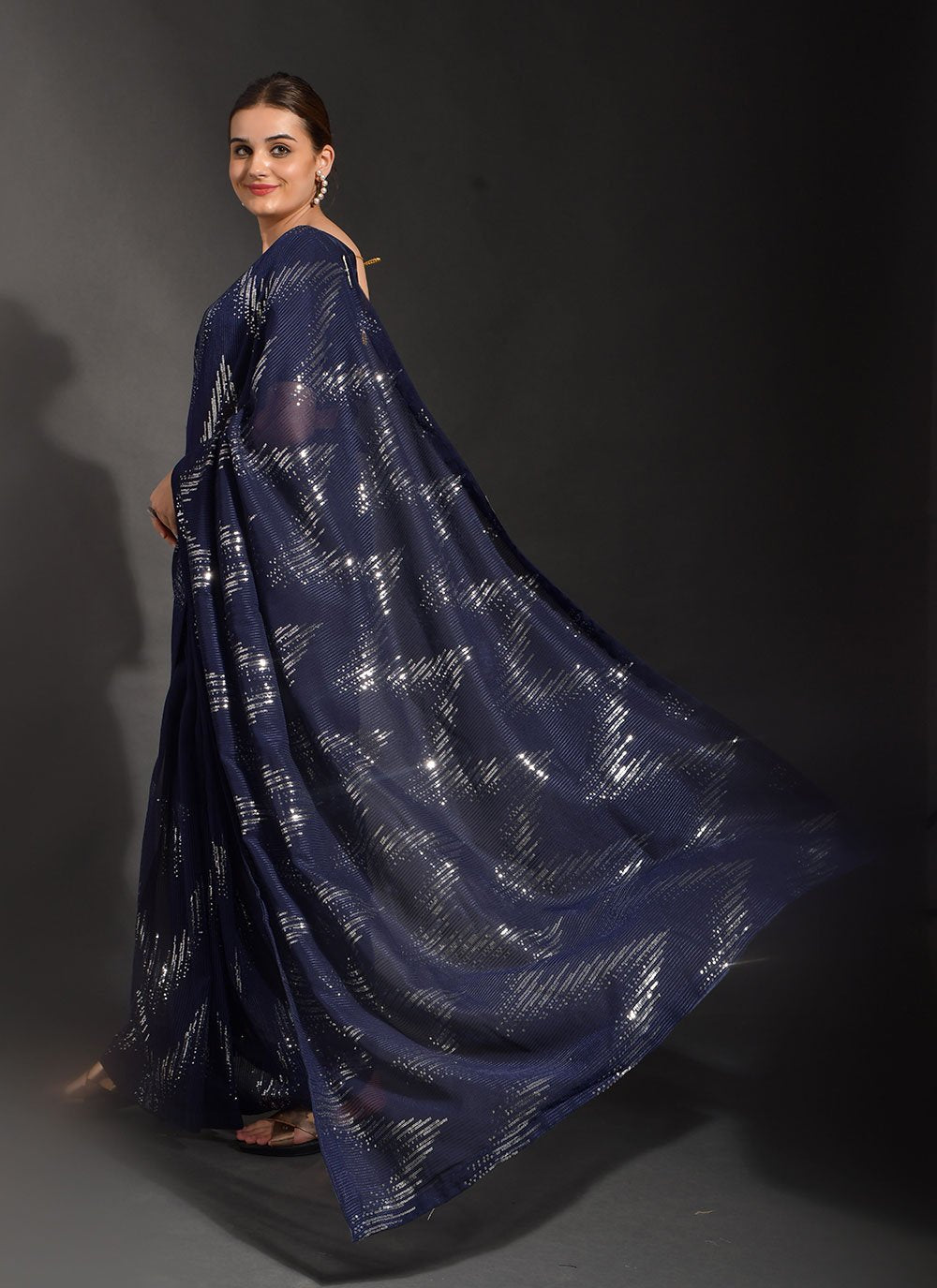 Classic Georgette Blue Embroidered Saree