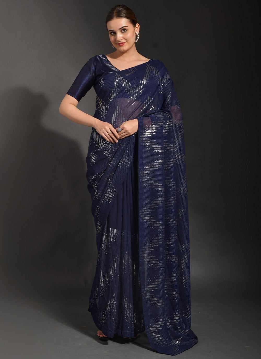 Classic Georgette Blue Embroidered Saree