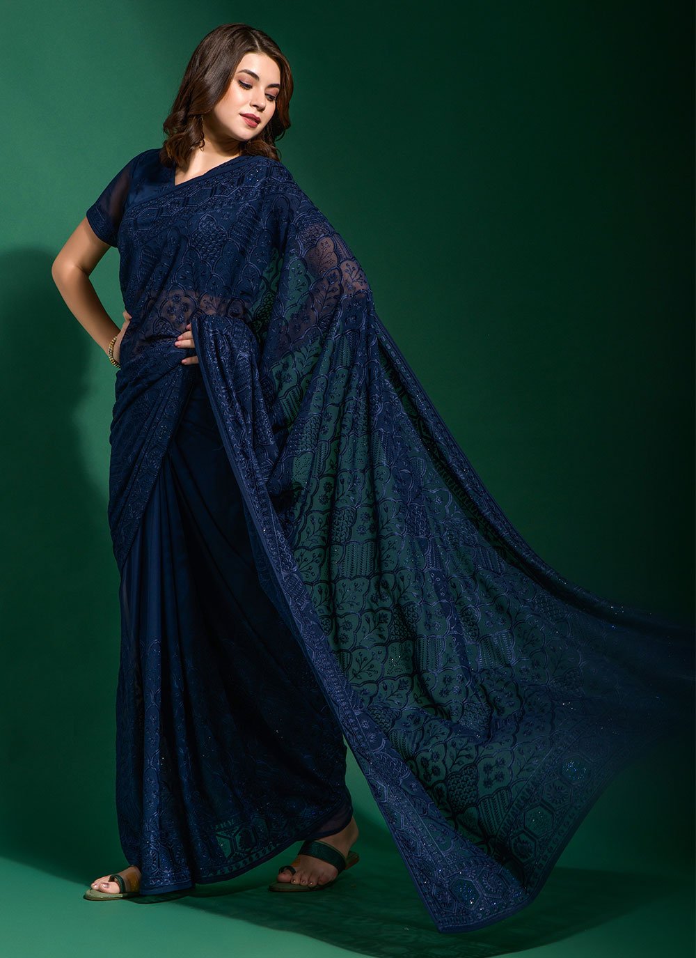 Classic Georgette Blue Diamond Saree