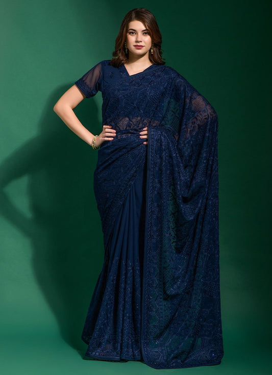 Classic Georgette Blue Diamond Saree