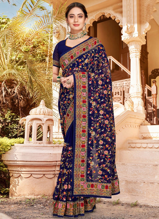 Trendy Saree Georgette Blue Embroidered Saree