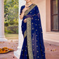 Designer Georgette Blue Embroidered Saree