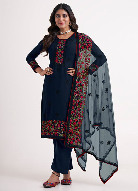 Salwar Suit Georgette Blue Embroidered Salwar Kameez