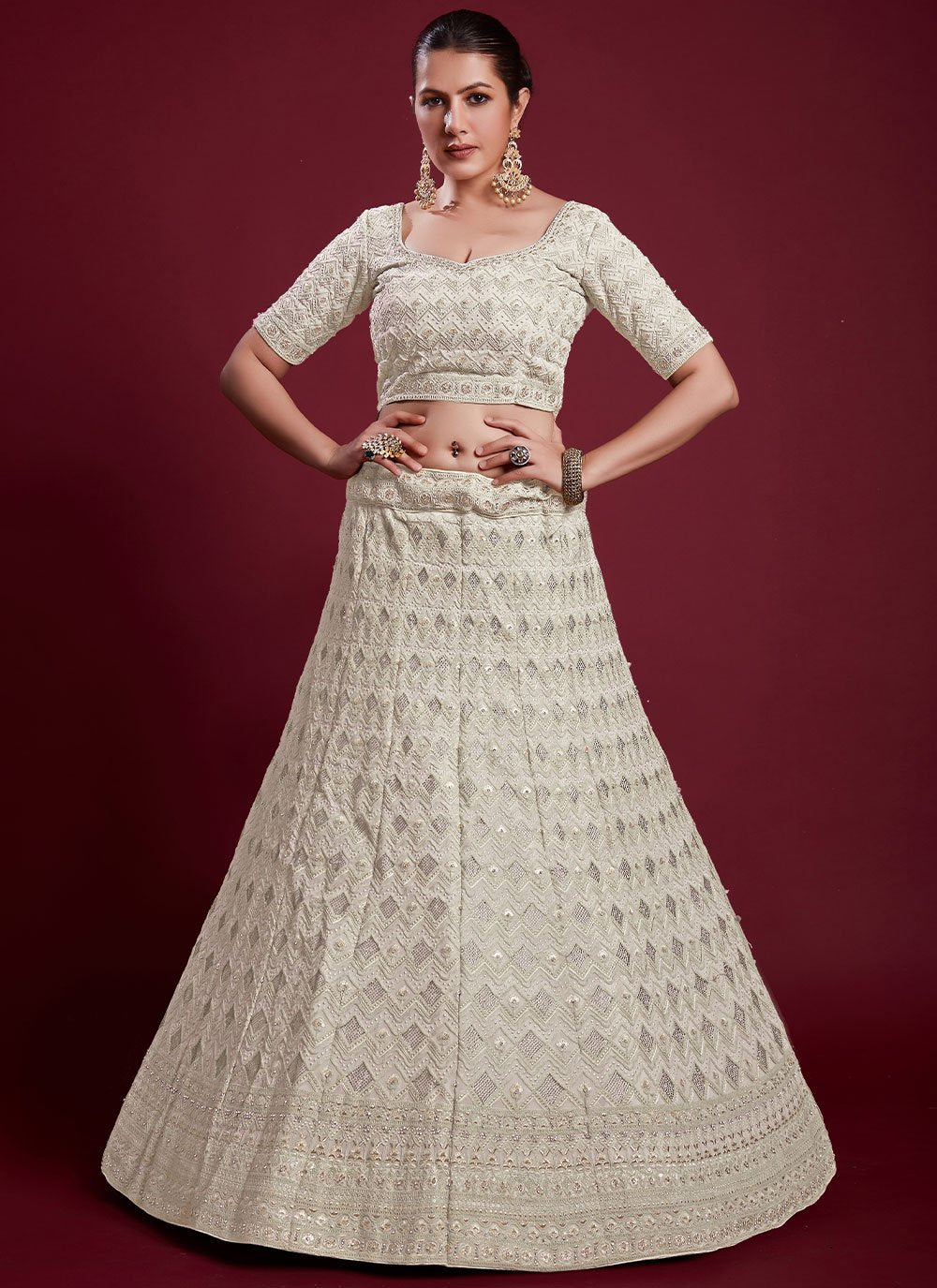 Lehenga Choli Georgette Off White Gota Work Lehenga Choli