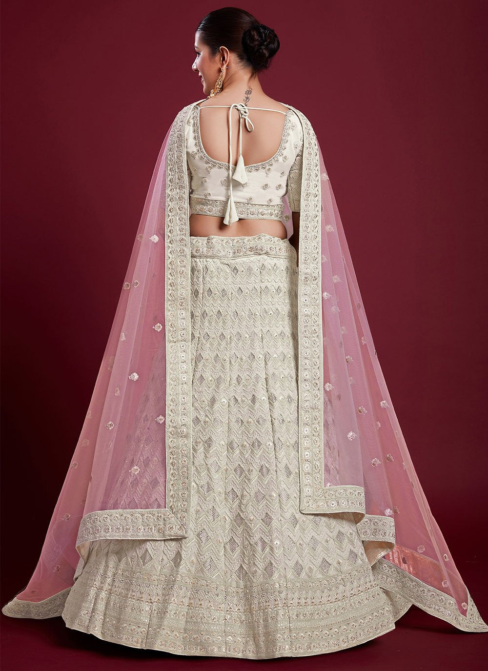 Lehenga Choli Georgette Off White Gota Work Lehenga Choli