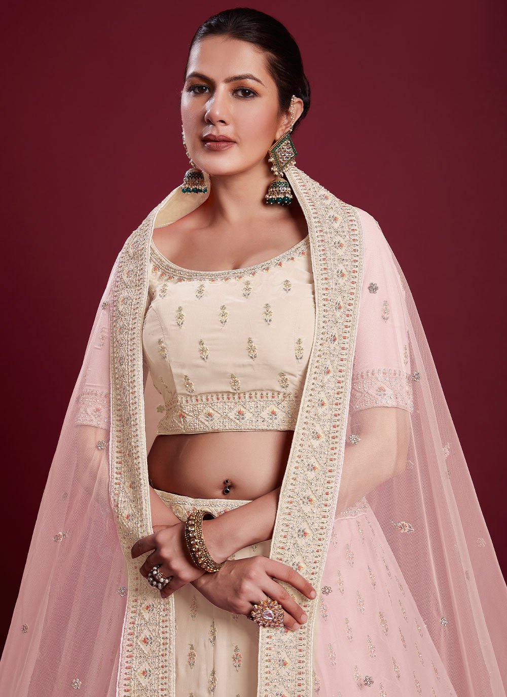 Lehenga Choli Georgette Off White Dori Work Lehenga Choli