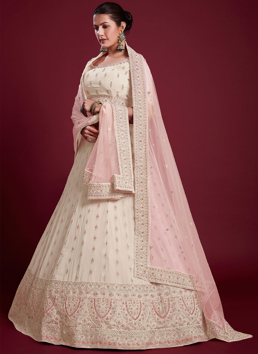 Lehenga Choli Georgette Off White Dori Work Lehenga Choli