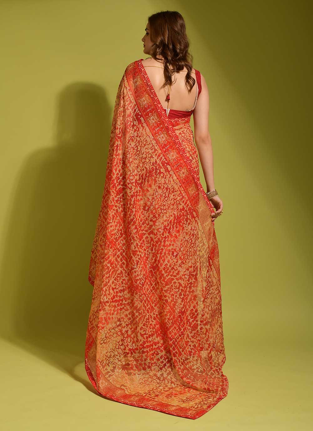 Classic Georgette Orange Digital Print Saree