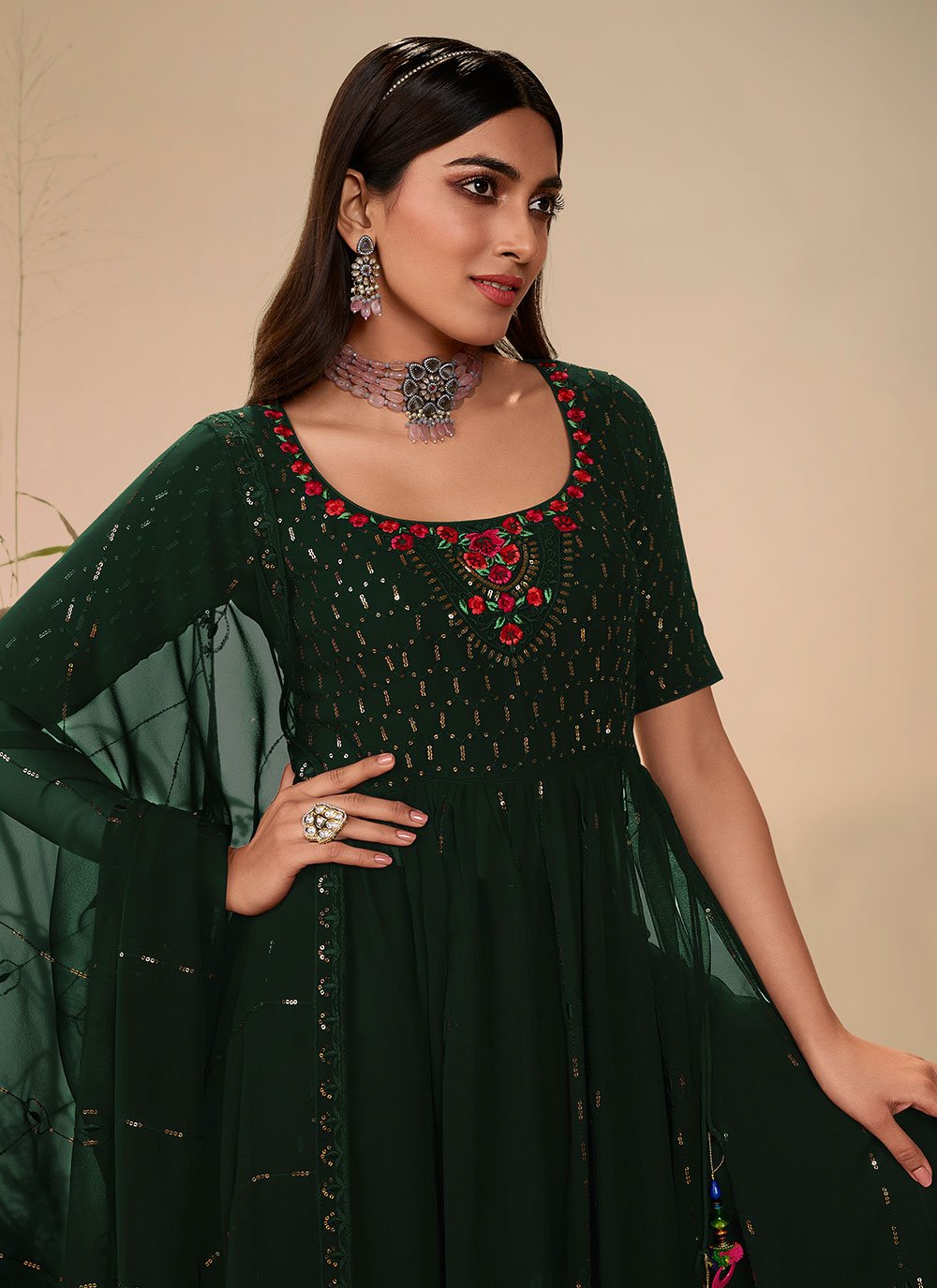 Palazzo Salwar Suit Georgette Green Embroidered Salwar Kameez