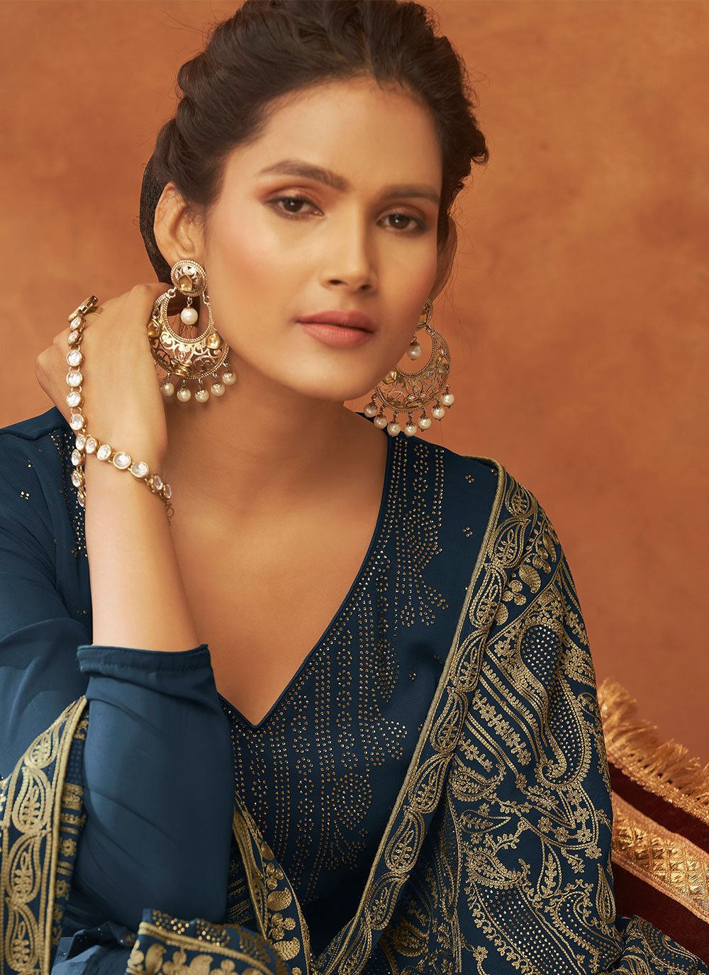 Palazzo Salwar Suit Georgette Viscose Blue Diamond Salwar Kameez