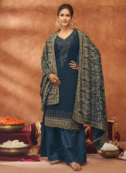 Palazzo Salwar Suit Georgette Viscose Blue Diamond Salwar Kameez