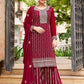 Palazzo Salwar Suit Georgette Maroon Embroidered Salwar Kameez