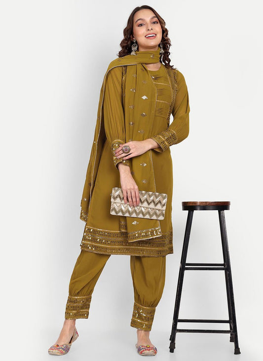 Pant Style Suit Georgette Green Multi Salwar Kameez