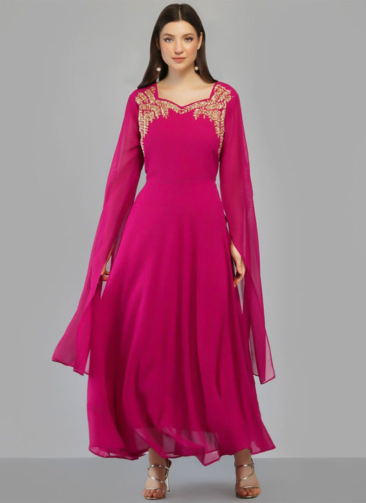 Casual Kurti Georgette Pink Embroidered Kurtis