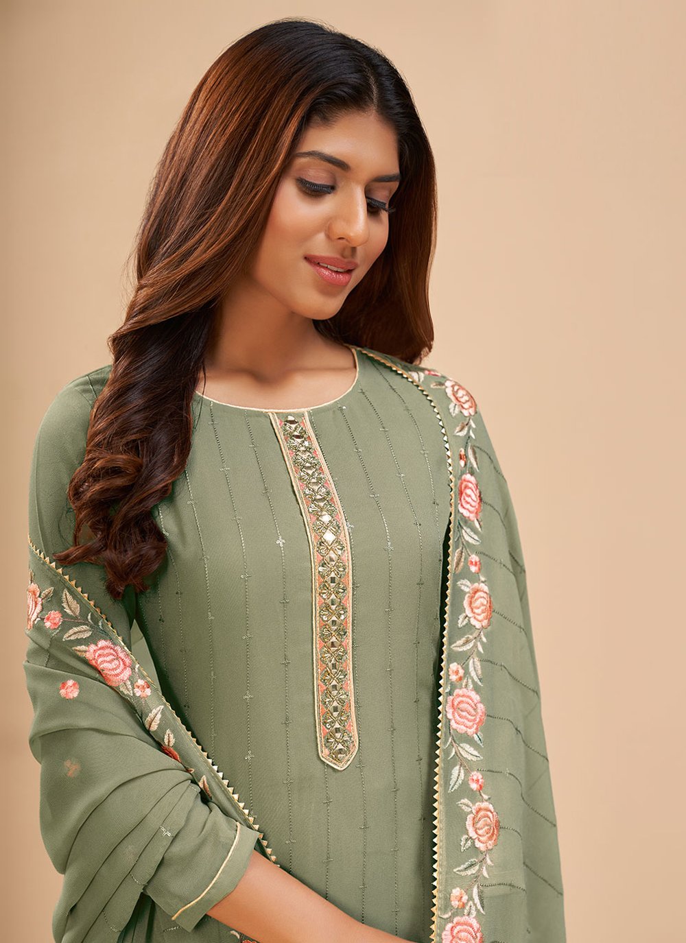 Salwar Suit Georgette Green Embroidered Salwar Kameez