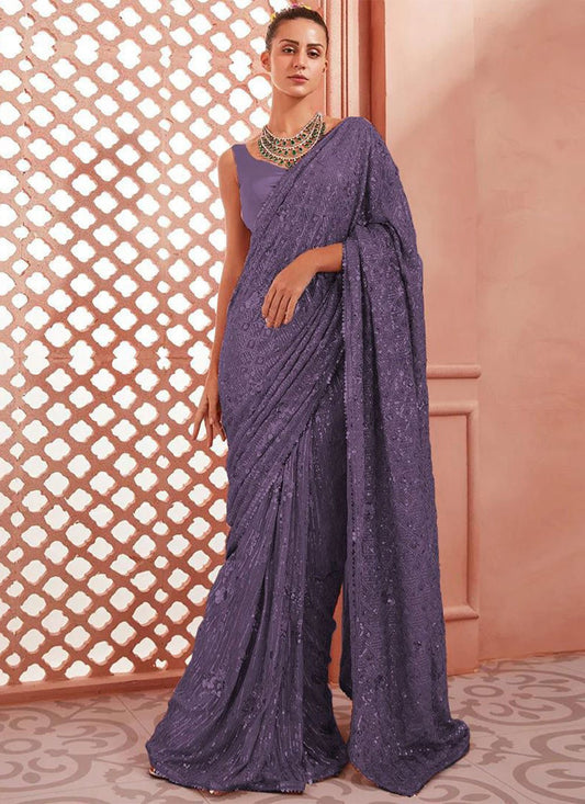 Trendy Saree Georgette Purple Sequins Saree