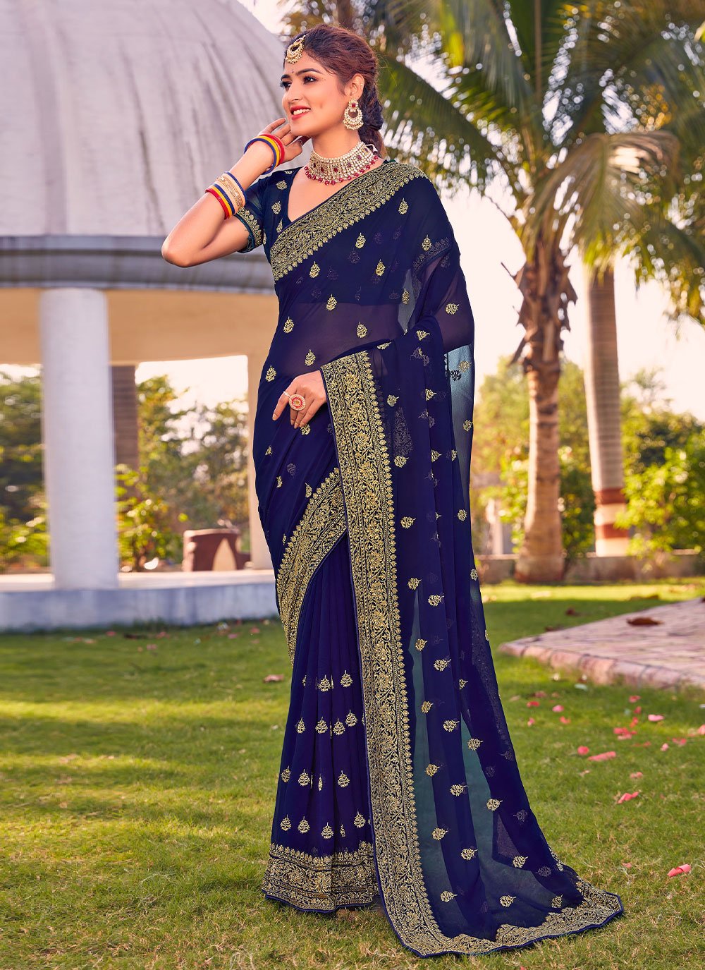 Trendy Saree Georgette Blue Embroidered Saree