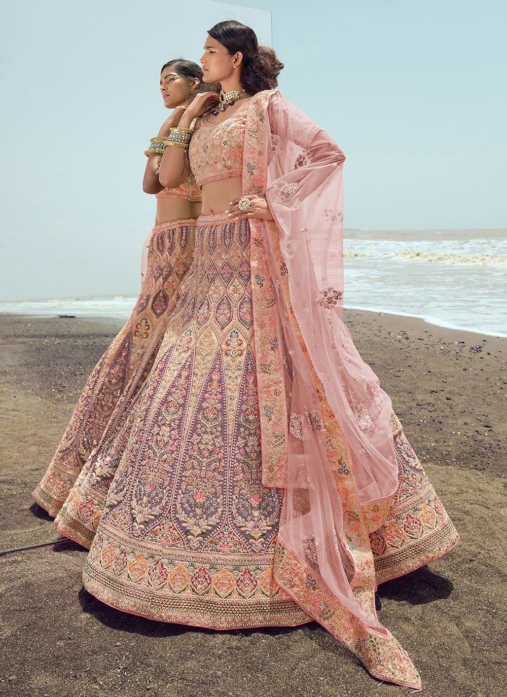 A Line Lehenga Georgette Peach Embroidered Lehenga Choli