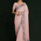 Designer Georgette Peach Lucknowi Work Saree