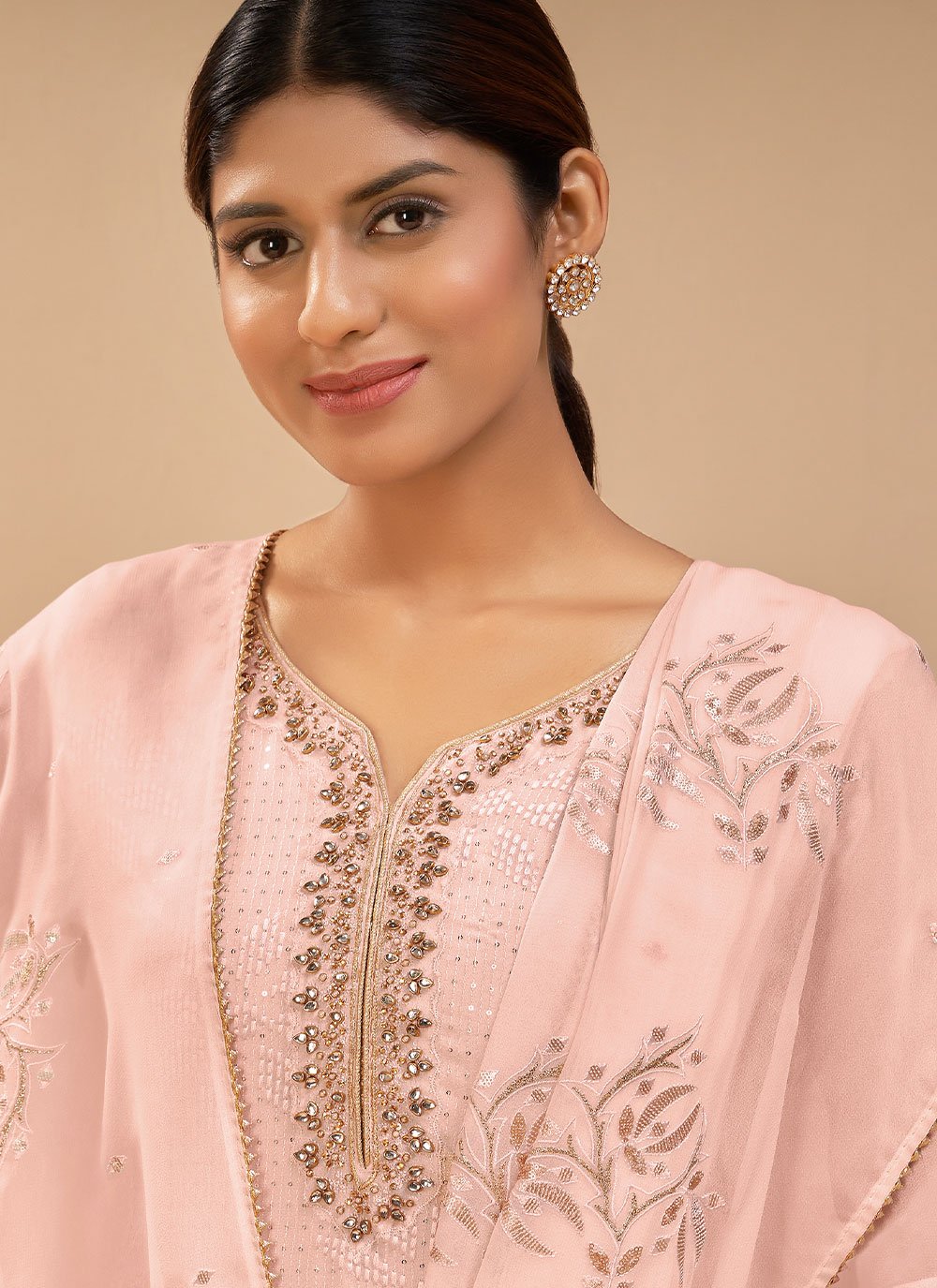 Salwar Suit Georgette Peach Embroidered Salwar Kameez