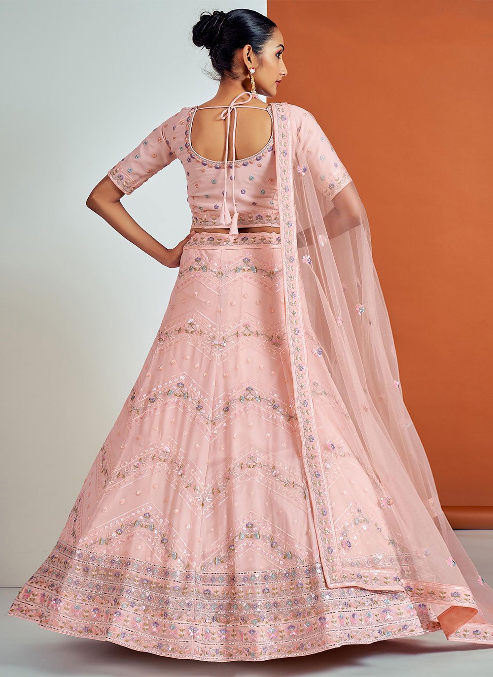 Lehenga Choli Georgette Peach Sequins Lehenga Choli